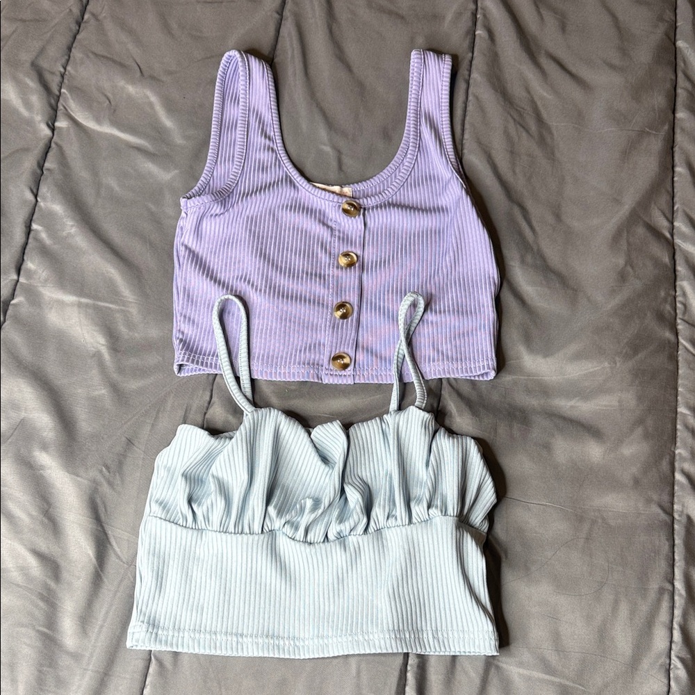 ROMWE Ribbed Crop Tops in Purple and Light Blue